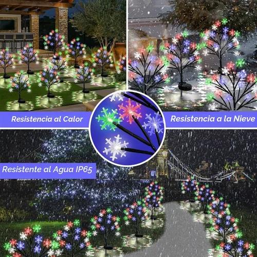 Vista 4 de Luces solares de camino de copos de nieve multicolor para decoraciones de Navidad al aire libre - Paquete de 2 luces de estaca de jardín de 40 LED