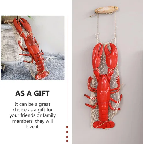 Vista 3 de BESPORTBLE Decoraciones de langosta de cangrejo de langosta roja, escultura náutica de pared de resina para colgar en la pared, decoración colgante