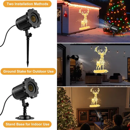 Vista 5 de Proyector de luces de Navidad dinámicas 3D para exteriores e interiores, decoraciones navideñas de renos, luces de proyector impermeables