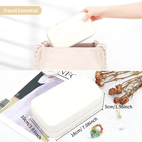 Vista 5 de DesignSter Joyero de viaje, estuche portátil de piel sintética, pequeñas cajas de joyería para regalos, organizador de joyas de viaje para mujeres