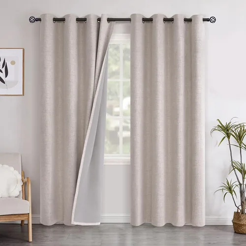 Vista 95 de YoungsTex - Cortinas opacas de lino para dormitorio, oscurecimiento de la habitación, cortinas con textura de lino, paneles con aislamiento térmico