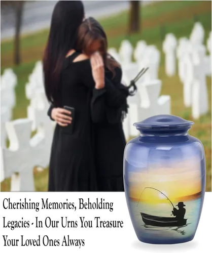 Vista 3 de Urna de pesca – Urna de cremación de pesca de tamaño completo – Urnas para adultos para hombres y mujeres – Urnas funerarias y conmemorativas