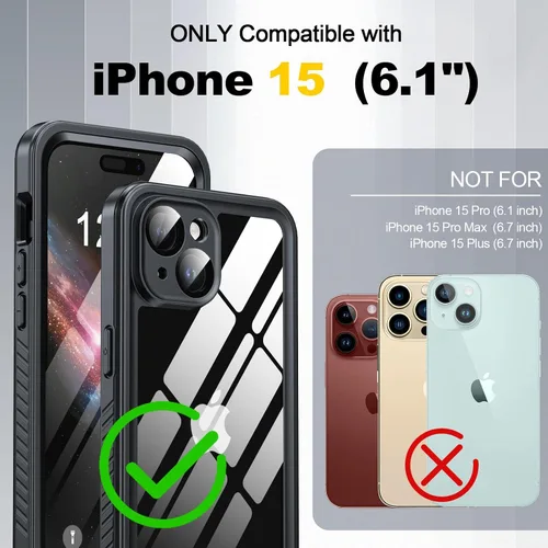 Vista 8 de Funda impermeable para iPhone 15, protector de pantalla de privacidad integrado y protector de pantalla HD [IP68 bajo el agua] a prueba de golpes a
