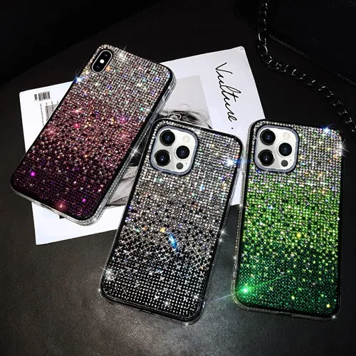 Vista 2 de LUVI Compatible con iPhone 13 Pro Max Bling Case Cute Glitter Diamond para mujeres y niñas, diamantes de imitación brillantes, parachoques