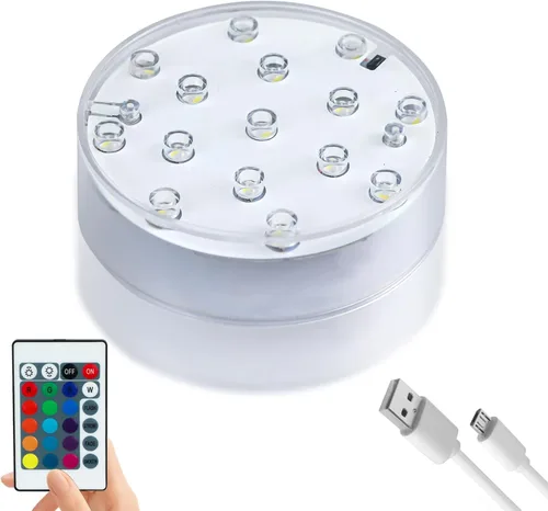 Vista 8 de LARDUX Base de luz LED recargable con control remoto, pantalla LED redonda de 4 pulgadas, pedestal, luz multicolor para jarrón, arte de cristal