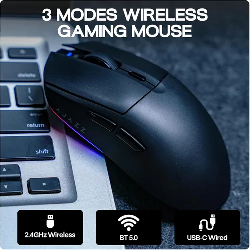 Vista 5 de MechLands AJAZZ AJ139 V2 MC Mouse para juegos con base de carga, ajustable 12,000 DPI, sensor PAW3311, 3 modos de mouse inalámbrico, batería de 500