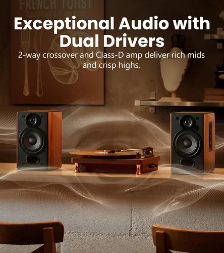 Vista 3 de Edifier R1380T Altavoces alimentados para estanterías, monitores de campo cercano activos estéreo 2.0, altavoz de monitor de estudio, 42 vatios RMS