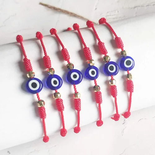 Vista 5 de Pulsera con 7 nudos rojos para mujer, con protección contra la Cabalá, pulsera de deseos para niñas