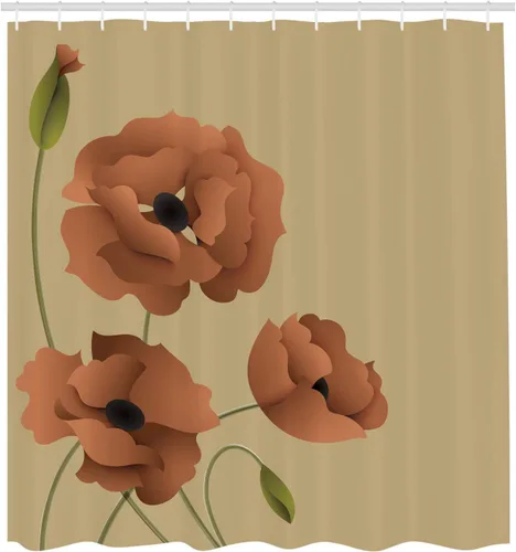 Vista 2 de Ambesonne Cortina de ducha floral, flores de amapola, pétalos vívidos, brotes de pureza pastoral, diseño de madre tierra, naturaleza, juego