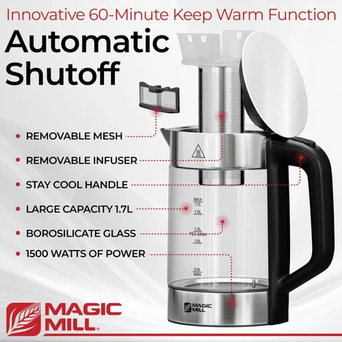 Vista 2 de Magic Mill Pro Hervidor Eléctrico con Infusor de Té y Control de Temperatura - Función de Mantenimiento del Calor, Hervido Rápido, Apagado