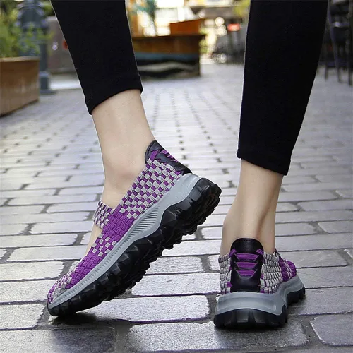 Vista 6 de GOSPT Zapatos deportivos para caminar Mary Jane con tejido elástico para mujer