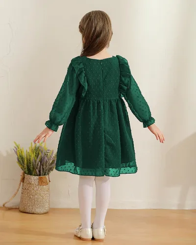 Vista 4 de Vestidos de verano para niñas pequeñas, con volantes, sin mangas, con lunares suizos, vestido de fiesta sólido para 18M-6 años