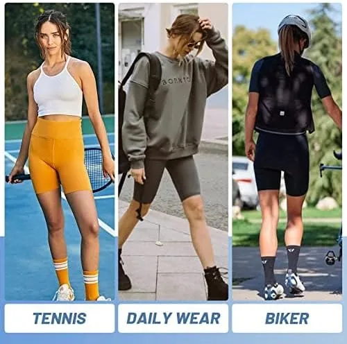 Vista 4 de GAYHAY Pantalones cortos de ciclismo con bolsillos para mujer, cintura alta, control de abdomen, pantalones cortos de entrenamiento suaves