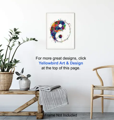 Vista 5 de Yin Yang - Impresión artística inspiradora de acuarela zen, foto sin marco de 8 x 10 pulgadas, regalo motivacional para meditación, fanáticos