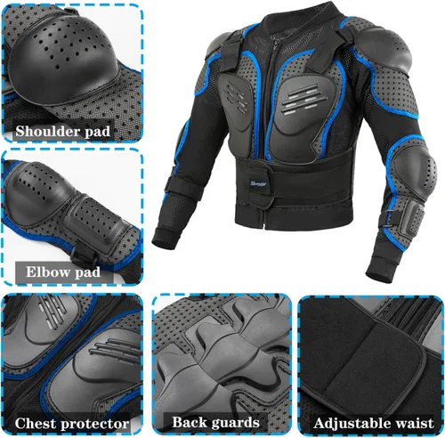Vista 3 de Reomoto Chaqueta de motocicleta para niños, equipo de motocross, chaqueta de armadura de cuerpo completo para ciclismo, MTB, ATV, patinaje, esquí