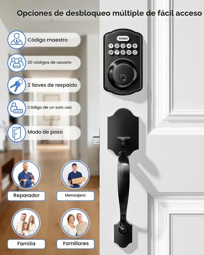 Vista 3 de TEEHO TK001H - Juego de cerraduras de puerta de entrada sin llave para puerta delantera, negro mate ANSI Grade 3 Security, Auto & One-Touch Lock