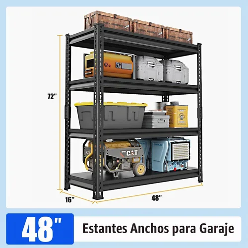 Vista 3 de Estantería de garaje de 48 pulgadas de ancho, estantes de almacenamiento ajustables de 1800 libras, estantes de almacenamiento de garaje ajustables