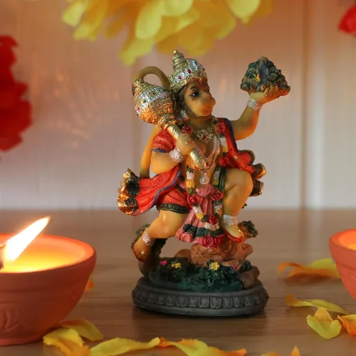 Vista 3 de alikiki Estatua de Hanuman de India, Idolo, Señor Hanuman, 3.9 pulgadas de alto, estatua hindú de Dios volador Hanuman para decoración de tablero