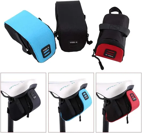 Vista 7 de Zopsc Bolsa para sillín de bicicleta, bolsa de almacenamiento debajo del asiento con apertura con cremallera, poliéster súper ligero, para la Negro