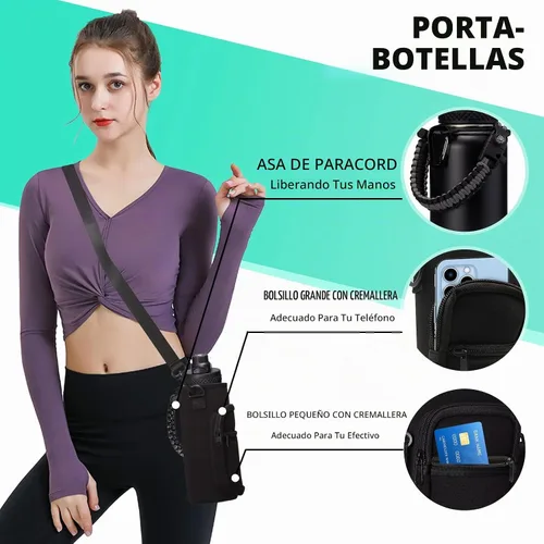 Vista 7 de Botella de agua aislada al vacío de 40 onzas - con tapa de popote y tapa de boquilla, bolsa de transporte, mango de paracord, funda de botella