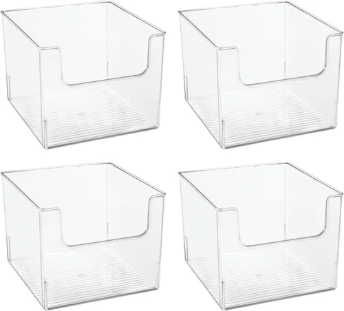 Vista 9 de mDesign Juego de 4 bandejas de almacenamiento de cocina abiertas para almacenamiento de alimentos de plástico, ideal para armarios de cocina o como
