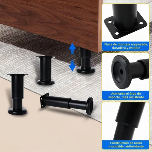 Vista 5 de 4 Piezas Patas de Soporte Ajustables en Altura para Muebles [con Tornillos] 3.15-4.72 pulgadas, Patas de Repuesto de Metal Heavy Duty para Negro