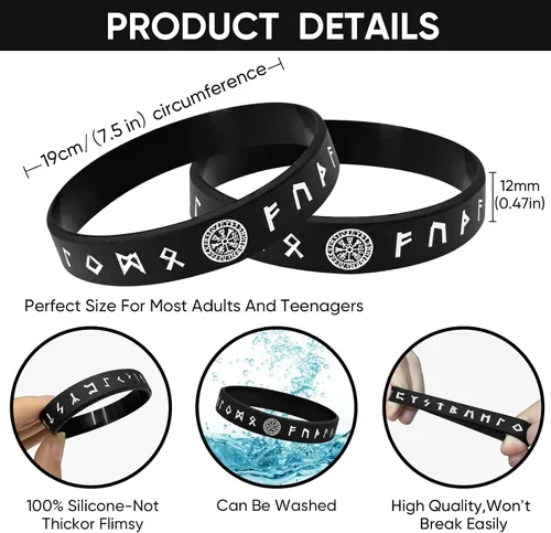 Vista 6 de MEALGUET 5 pulseras vikingas para hombre pulsera vikinga nórdica negra para hombres y mujeres, banda de goma de silicona de ajuste cómodo, joyería
