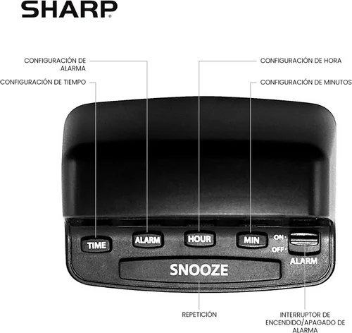 Vista 4 de Sharp Reloj despertador digital con controles de teclado, repetición grande