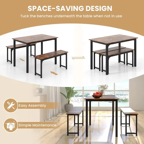 Vista 4 de LDAILY Moccha - Juego de mesa de comedor para 4, mesa de cocina con bancos, juego de comedor de madera de 43 pulgadas que ahorra espacio con marco