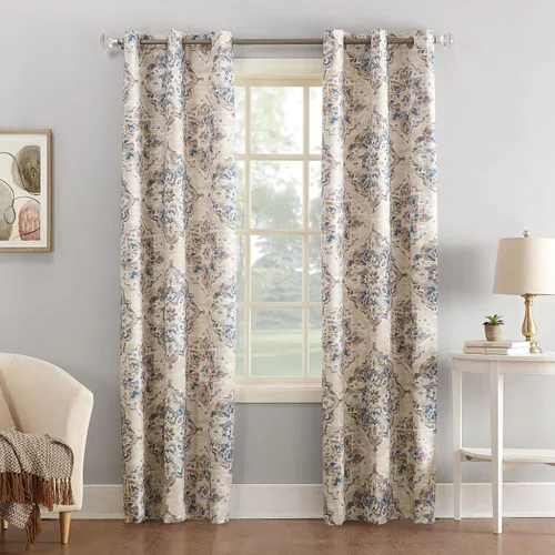 Vista 7 de Sun Zero Regina Panel de Cortina Floral Acuarela de Eficiencia Energética con Ojales, 40" x 63", Gris
