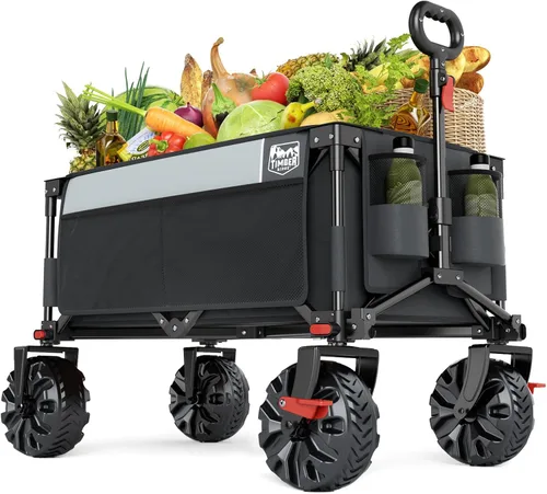 Vista 12 de TIMBER RIDGE Beach Wagon with Balloon Wheels& All-Terrain Wheels, Tailgate 300 lbs Heavy Duty Foldable Wagon for Sand Camping Sports，47" L Beach