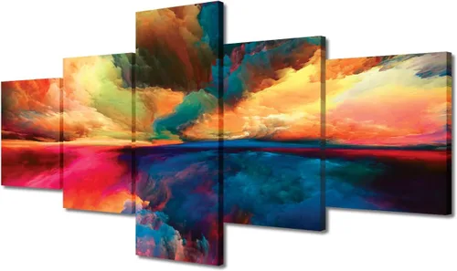 Vista 19 de Pintura en lienzo colorida para sala de estar, 5 paneles, impresiones abstractas sobre lienzo, arte de pared para sala de estar, dormitorio