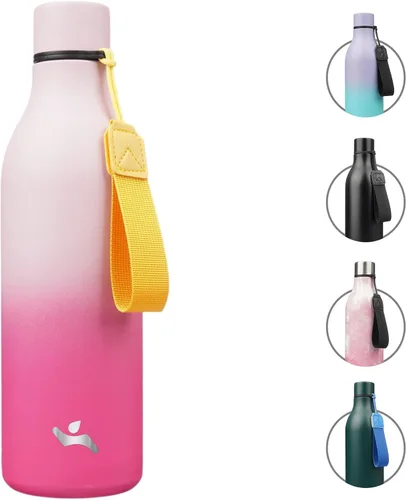 Vista 34 de Konokyo Botella de agua aislada con correa, botella de agua de acero inoxidable de 18 onzas de doble pared con aislamiento al vacío, frasco de Verde