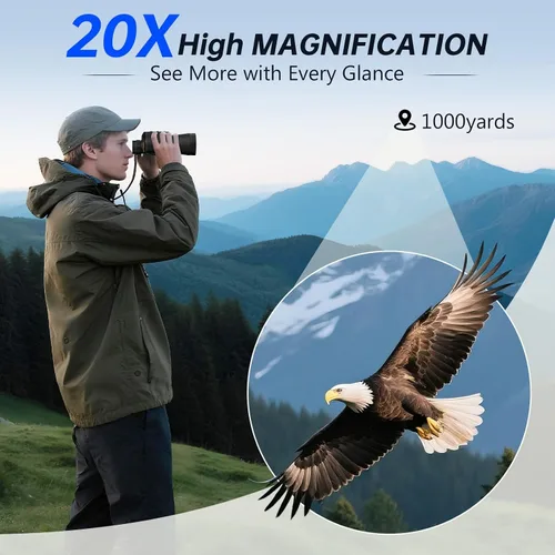 Vista 2 de Binoculares 20x52 para Adultos de Alta Potencia - ERUIDI Binoculares para Observación de Aves con Vista de Largo Alcance para Crucero Caza Viaje