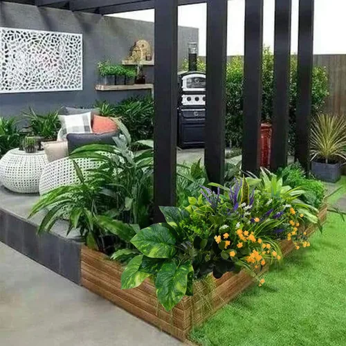 Vista 4 de 19 paquetes de plantas falsas para exteriores, arbustos falsos resistentes a los rayos UV, flores artificiales de lavanda, tallos verdes, arbustos