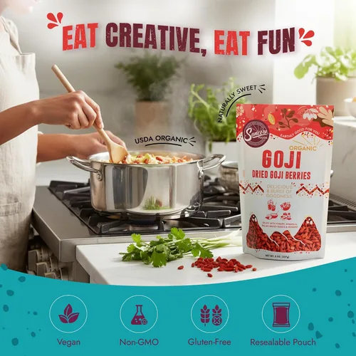 Vista 6 de Suncore Foods Bayas de Goji orgánicas, veganas, resellables de 8 onzas