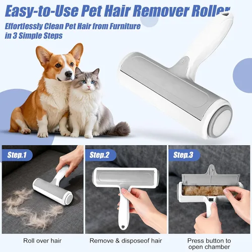 Vista 9 de Roller - Removedor de pelo de mascotas – Rodillo reutilizable para pelos de perros y gatos en muebles, sofá, alfombras, alfombras, ropa de cama