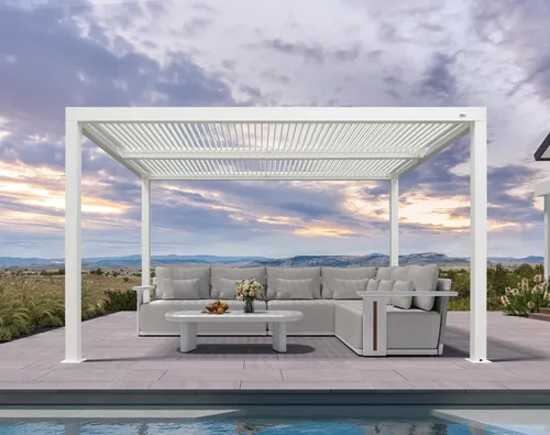 Vista 2 de PURPLE LEAF - Pérgola al aire libre con listones 10 x 12 pies de aluminio blanco con toldo rígido moderno y ajustable para patio, jardín