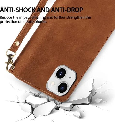 Vista 7 de ZZXX Funda tipo cartera para iPhone 14 Plus con [Bloqueo RFID] Ranura para tarjetas Cuero PU suave premium con cremallera tipo folio plegable