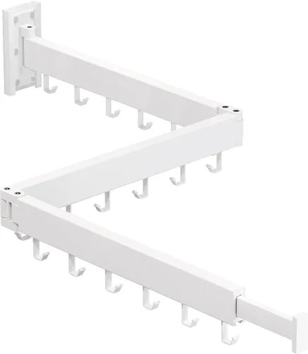 Vista 12 de HEILAIYI Estante de Secado de Ropa para Lavandería, Perchero de Ropa Montado en la Pared, Plegable, Retráctil, Plegable (Con Ganchos en Forma de J)