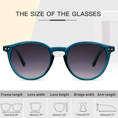 Vista 6 de Gafas de sol redondas vintage para mujer marco transparente polarizado con protección UV