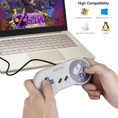 Vista 5 de KIWITATA 2 controladores USB clásicos SNES para juegos de PC, retro SNES con cable USB emulador controlador para Windows XP 7 8 11 Mac Raspberry Pi