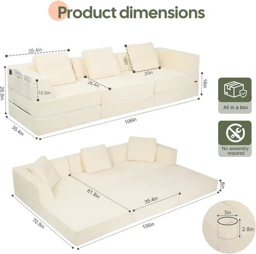 Vista 3 de COMAX - Sofá cama futón, sofá cama convertible, sofás plegables sin hueso