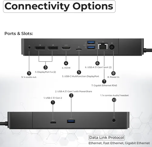 Vista 4 de Paquete de estación de acoplamiento Dell WD19 de 130 W con adaptador de corriente de 130 W + cable HDMI + cable DisplayPort + cable USB-C + paño