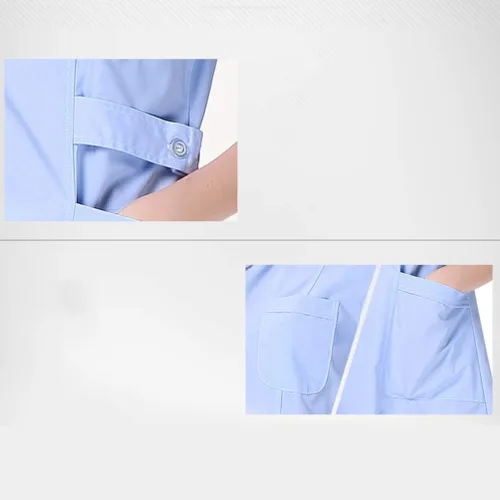 Vista 2 de KESYOO Blanco Manga Corta Uniforme Esteticista Enfermería Abrigo Algodón Hospital Ropa V Cuello Abrigo - Talla S