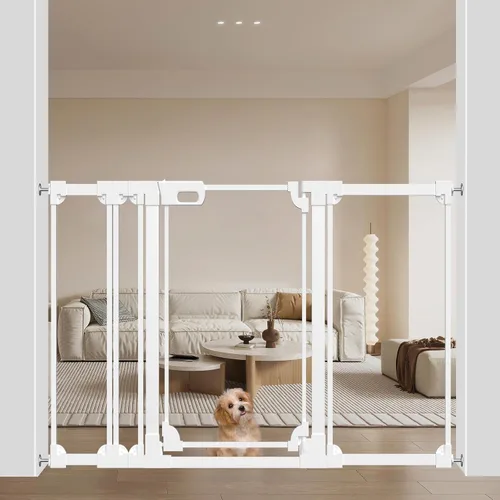Vista 18 de WAOWAO Puerta de bebé de acrílico transparente de 40 pulgadas extra alta para escaleras, diseño moderno, puerta de acrílico con cierre automático