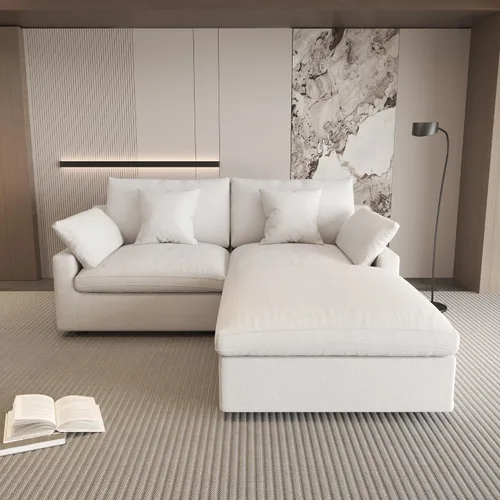 Vista 25 de WJShome Sofá Seccional Cloud Couch de 83 pulgadas para sala de estar, sofá seccional modular relleno de plumón, sofás en forma de L con otomana