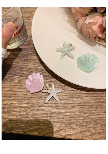 Vista 6 de Seashell - Pinzas para el cabello de estrella de mar para niñas, 8 piezas de pinzas de pelo de color princesa sirena, horquilla para el cabello