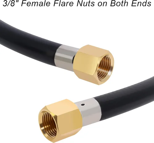 Vista 2 de Wadoy, conjunto de conector de manguera de propano para cámper, 2 pies, 3/8" rosca hembra x 3/8" rosca hembra para conexión rápida, manguera de 24
