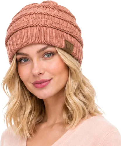 Vista 89 de CC Classic Winter Fall Trendy Chunky Stretchy Cable Knit Beanie Hat 2 tonos púrpura/azul marino